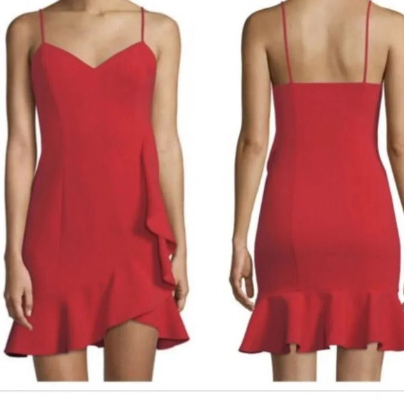 LIKELY Mini Dress Laverna Ruffles Trim Cocktail holidays formal semi scuba red - Picture 1 of 7